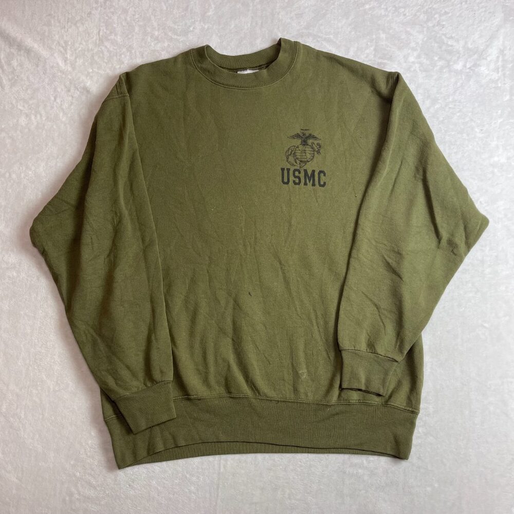 USMC United States Marine Corps Men's Green Sweatshirt Size L 90s Made in USA